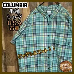 コロンビア アウトドア ボタンダウン シャツ 半袖 チェック ロゴ USA古着