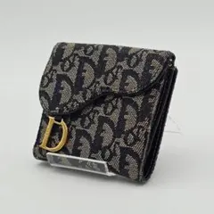【Dior】ディオール 二つ折り財布 サドル オブリーク トロッター ネイビーのサムネイル