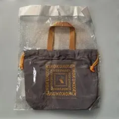 KINOKUNIYA エコバッグ グレー×イエロー ミニバッグ ミニトート 巾着