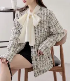 【新品】【最安値】Chico袖取り外しツイードジャケット　アイボリー