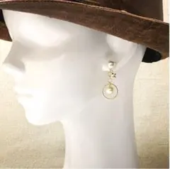 フープパールピアス 【GRN】 イヤリング　サージカルステンレス　パーツ変更