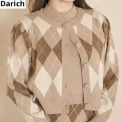 【Darich】　アーガイルニットカーディガン　クルーネック　F