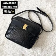 美品✨サルヴァトーレフェラガモ　ショルダーバッグ　VARAリボン　クロコ型押し