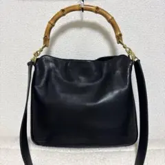 GUCCI オールドグッチ バンブー 2WAY レザー ショルダーバッグ 黒のサムネイル