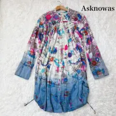 Asknowas アート 個性的 ビーズ 刺繍 長袖 ロングワンピース