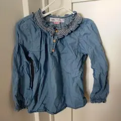 ZARA デニムブルー フリル襟 長袖シャツ 4-5歳　110サイズ