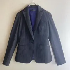 【インディヴィ】（M）テーラードジャケット ストライプ ブルー裏地 ウール混