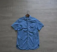 希少XL】フィナモレ カッタウェイ 半袖 シャンブレー シャツ ブルー 42