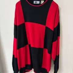 90s USA ビンテージ コットン ニット セーター チェッカーフラッグ