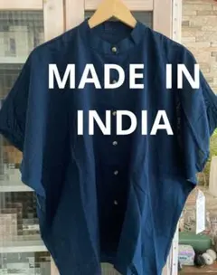 バンドカラードルマンスリーブ風ブラウス　インド製　インド綿　インドコットン