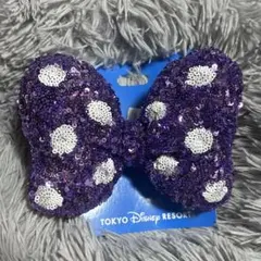ディズニー　ミニー　スパンコール　ヘアゴム　リボン　キラキラ　パープル　紫　紫色