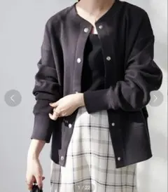 【美品】Discoat ワッフルカーディガン スナップボタン チャコールグレー