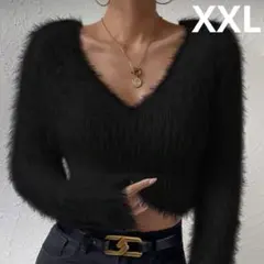 も*ん様 Shein シャギーニット トップス ショート丈 クロップド丈 黒 大