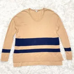 ギャップ　GAP ベージュ/ネイビー ボーダーVネックニット　XS 薄手