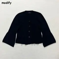 1632 【モディファイ】　ボリューム袖　長袖　ニットカーディガン　黒のサムネイル