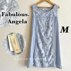 ファビュラスアンジェラ ノースリーブ レース ワンピース 水色 ひざ丈 ドレス