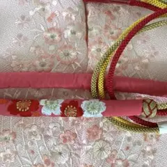 今月sale♡振袖用桜刺繍のピンク丸ぐけ帯締め　振袖用刺繍半衿　成人式和装小物