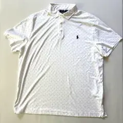 【新品タグ付】ポロラルフローレン ポロシャツ XL 白 総柄 刺繍ロゴ