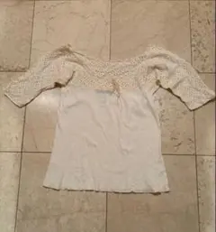 ラルフローレン　袖クロシェ編み　半袖カットソー　L