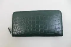 クロコダイル 長財布 財布 本物 グリーン 緑 マット仕上げ ラウンド