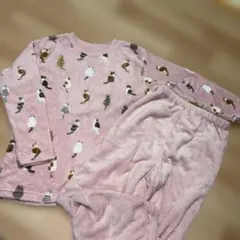 猫柄 フリース パジャマ 上下セット ピンク