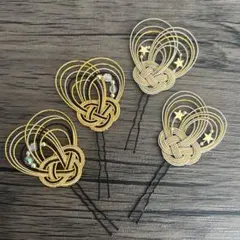 ゴールド系水引和風結びデザインヘアピンセット