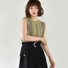 retro girl ストライプ柄ニットベスト グリーン