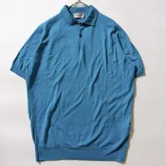 現行✨XL ジョンスメドレー 半袖 ニットポロ メリノウール ターコイズブルー