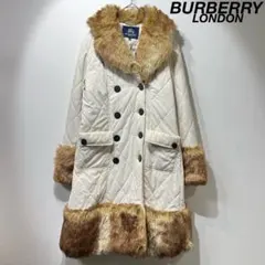 希少 バーバリー ロンドン 上質 ファー デザイン キルティング ダウンコート