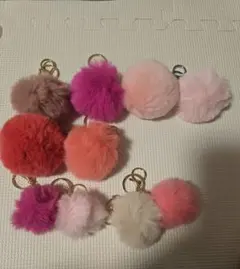 ファーポンポンキーホルダーセット　ファー　10個