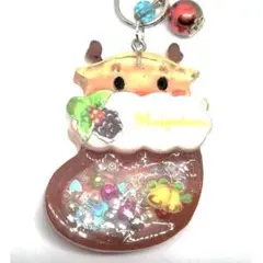 Aハンドメイド　ブーツシェイカーキーホルダー　トナカイ　クリスマス　シャカシャカ