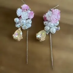 ハンドメイド ピンク フラワー ピアス