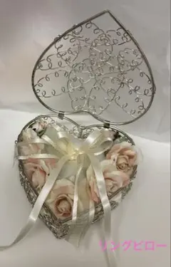 ハート型　リングピロー ピンク　花　結婚式