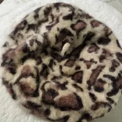 ヒョウ柄 ベレー帽 アンゴラ混