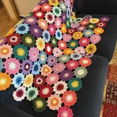 ハンドメイド お花がいっぱいベットカバー マルチカバー モチーフ