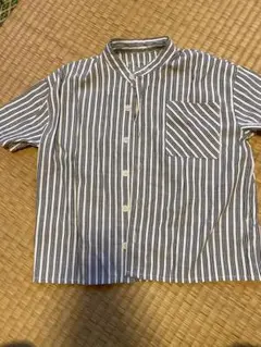 ストライプ 半袖ボタンシャツ バンドカラー