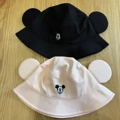 2つセット　ディズニー　バケハ　ミッキー　ピンク　ブラック　耳付きバケットハット