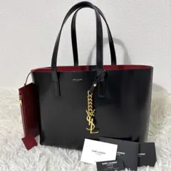 SAINT LAURENT トートバッグ レザー ブラック ポーチ付き A4可