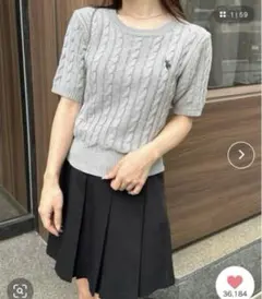 U.S.POLO ASSN ワンポイント半袖ケーブルニット