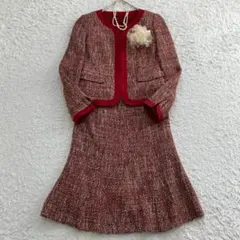 極美品✨アナイ セットアップ ノーカラー ミックスツイード スカート 赤 38