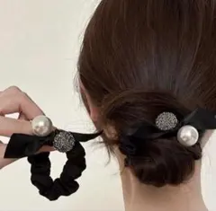 リボン付きパールヘアゴム