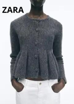 ☆ ZARA ザラ ペプラム クルーネック ニット カーディガン M