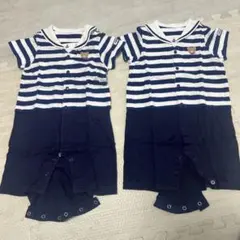 ミキハウス　ストライプ セーラー襟 ロンパース 80cm双子ちゃん用2枚セット