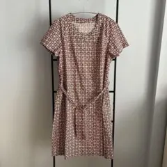 オンワード ワンピース チュニック 和柄 レトロ 裏地なし ウエストリボン