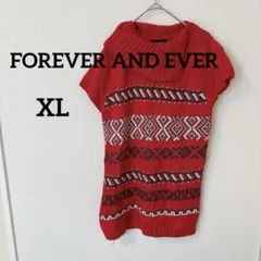 FOREVER AND EVER 【XL】ノルディック柄 ニット チュニック 赤