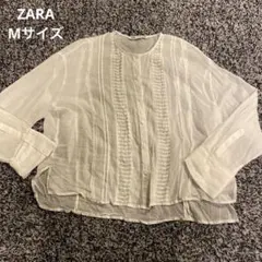 ZARA 白ブラウス　長袖　Mサイズ　フリル　シアーのサムネイル