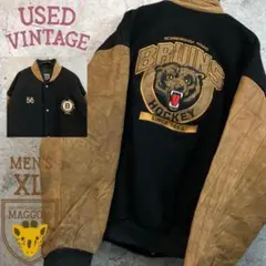 ☆US古着☆vintage【レザー/ウール チーム スタジャン】刺繍ロゴ XL