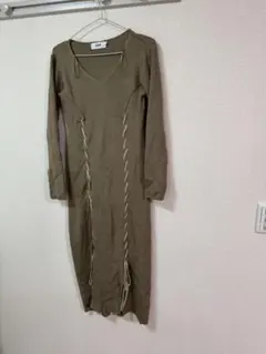 AZUL by MOUSSY リブ編みニットワンピース M オリーブ