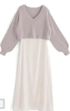 《GRL》シャギーニットトップス×キャミワンピースセットアップ［kz313］