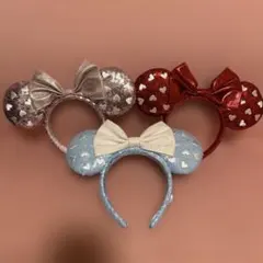 東京ディズニーリゾートミニーハート スパンコール カチューシャ ピンク 赤 水色